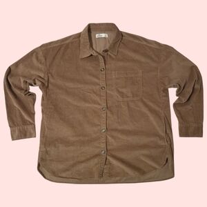 Hollister Co. Oversized Brown Button-Up Polo Corduroy Shirt — Size L (Large)